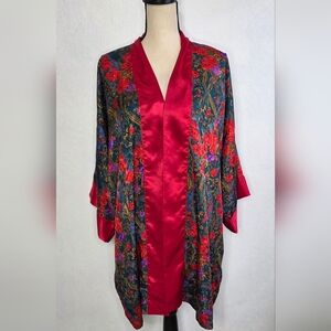 Vintage Victoria's Secret Gold Label Satin Kimono Robe Red and Purple Roses